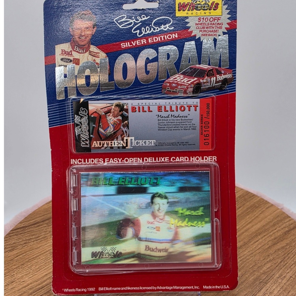 1992 Wheels Racing Bill Elliott Silver Edition Hologram Card Nascar New